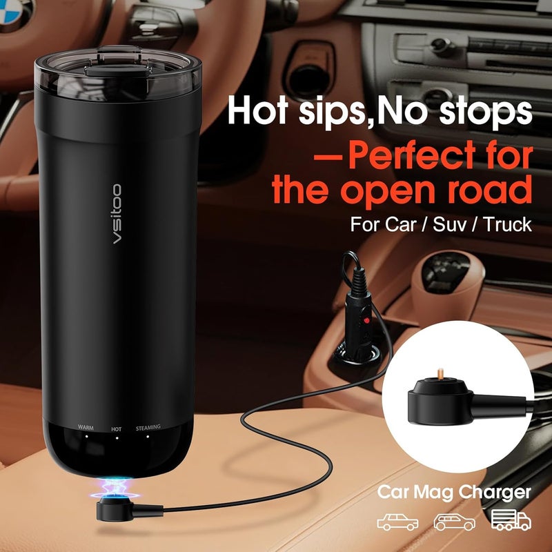 vsitoo S5 heated travel mug,16oz, Auto-Sensing AI Heats Drinks To 120-150°F Hands-Free. Temperature Control for All Cars, Perfect for Home/Office/Travel/Outdoor, Ideal Gift for Coffee Lovers - Black - Image 3